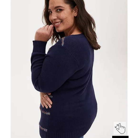 Torrid TINSEL STRIPE HOLIDAY SWEATER - NAVY Size 1 - Picture 2 of 11